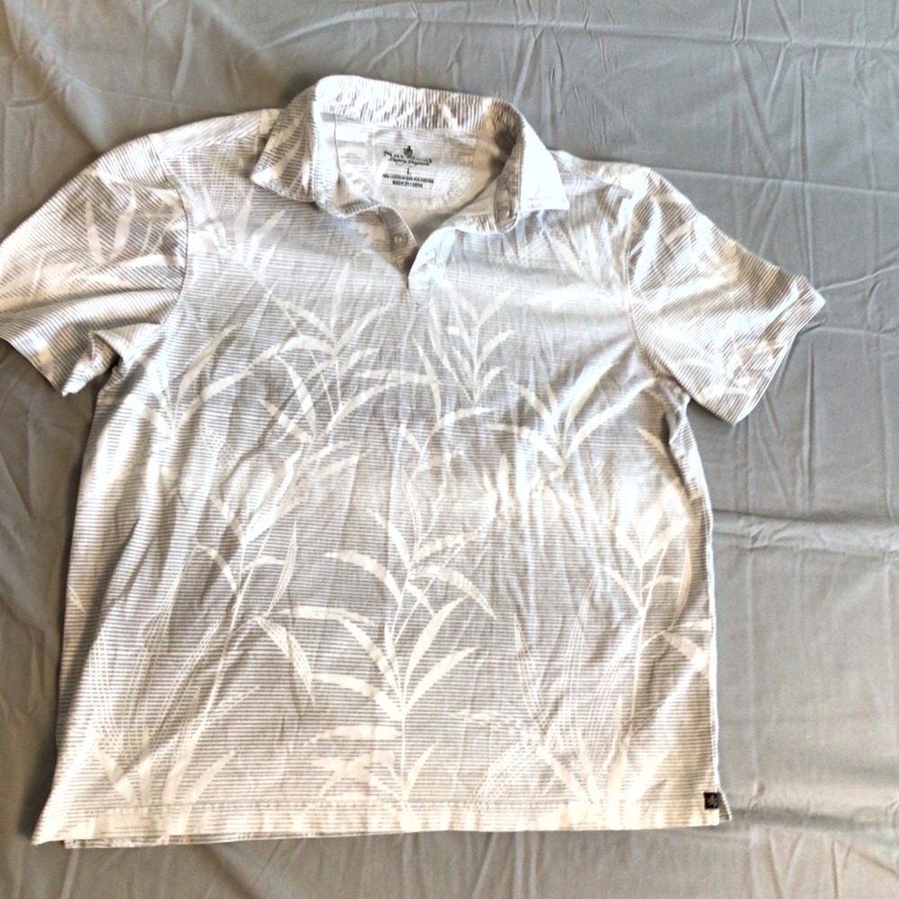 Nat Nast Luxury Originals Men's Polo‎ Shirt Large Brown Cotton Palm Leaves Golf